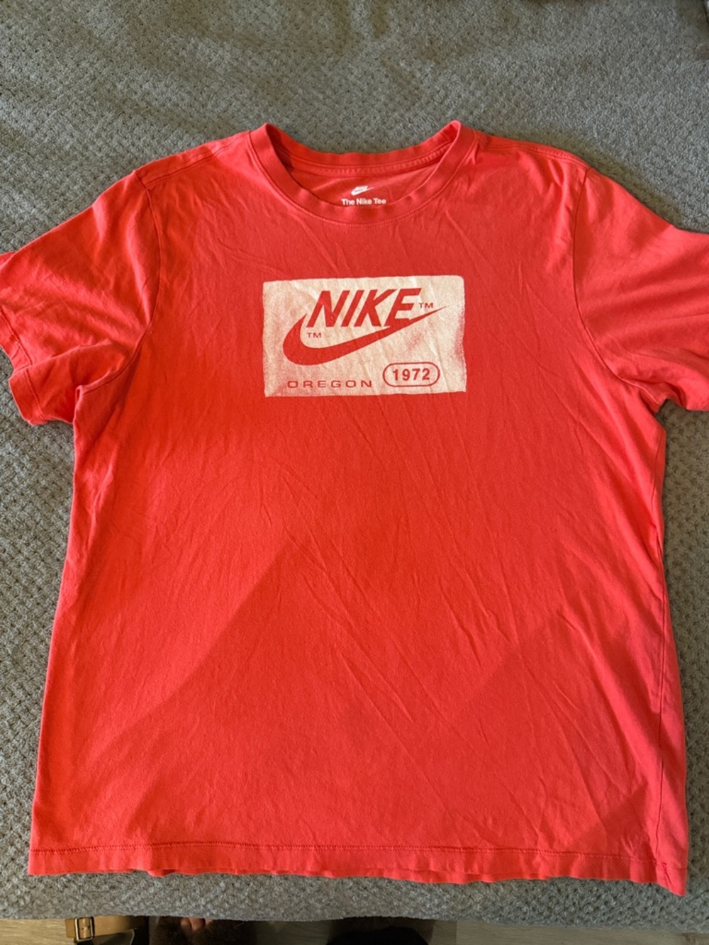 Nike Men’s Red Short Sleeve Tee with White Vintage Logo